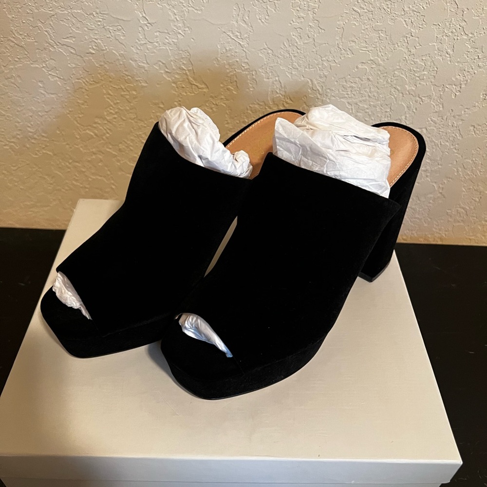 Shellys London Black Velvet Platform Heels